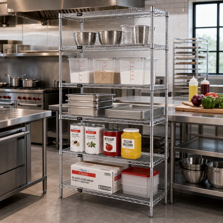 Product image #2 for Quantum 30 in. W x 21 in. D x 86 in. H Stationary Wire Shelving Starter Kit with 5 Shelves, Chrome-Plated