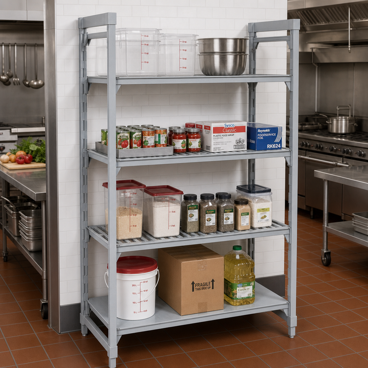 Product image #3 for Cambro Camshelving Premium 54-Inch x 18-Inch x 84-Inch 4-Shelf Vented and Solid Stationary Starter Unit