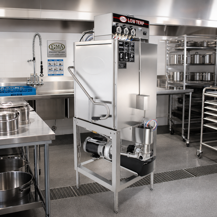 Product image #2 for CMA Energy Mizer S-AH Straight-Thru Low-Temperature Chemical Sanitizing Pot & Pan Door-Type Dishwasher