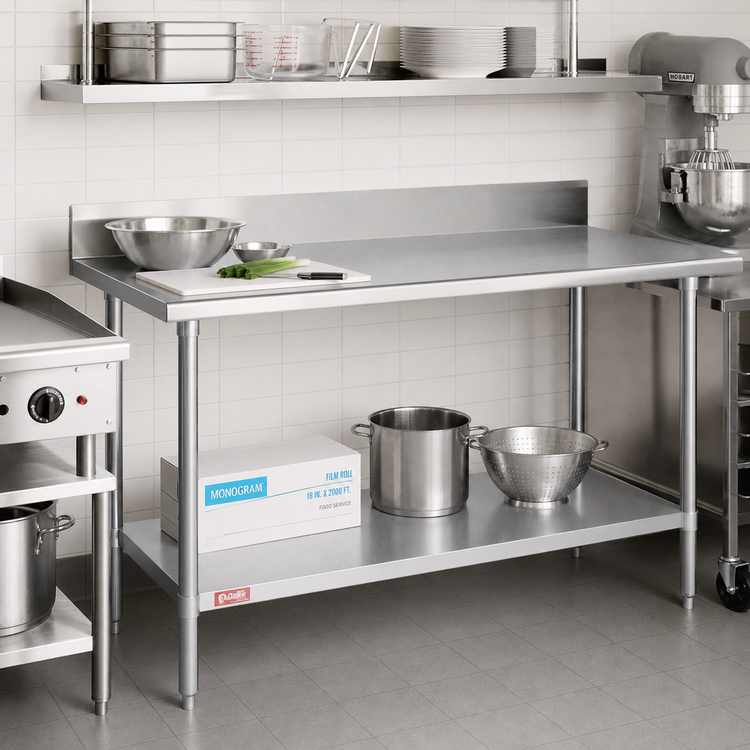 Product image #2 for Duke Deluxe 16-Gauge 300 Series Stainless Steel Work Table with 5-Inch Riser, 48 x 30 Inches, Galvanized Undershelf