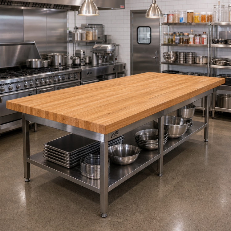 Product image #2 for John Boos Appalachian Red Oak Blended Edge Grain Island Countertop, 132 x 36 x 1-1/2 Inch, Penetrating Oil Finish