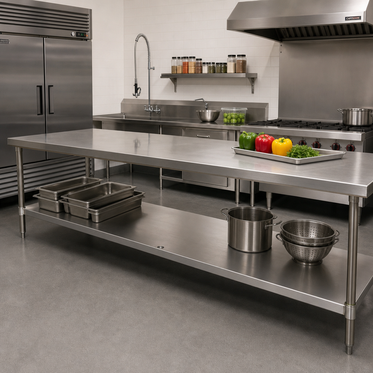 Product image #2 for Advance Tabco 18 Gauge Stainless Steel Work Table Undershelf for 144"W x 36"D Tables
