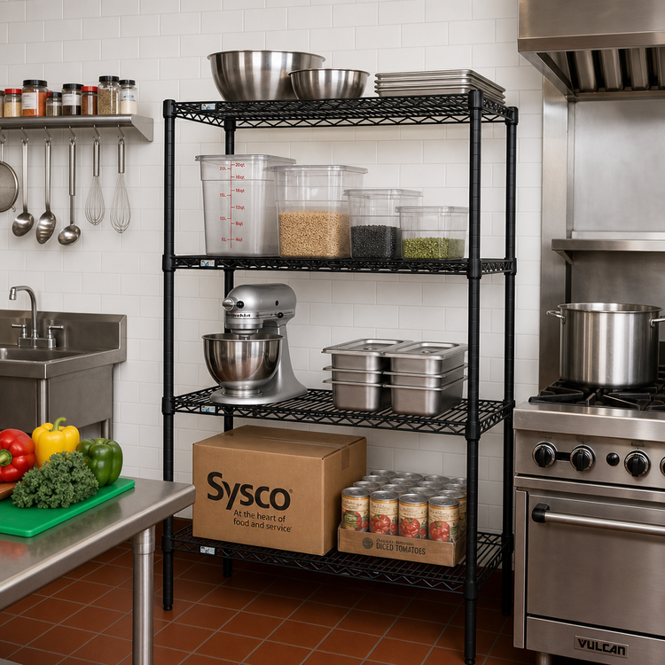 Product image #2 for Quantum Black Epoxy Stationary Wire Shelving Starter Kit, 30"W x 24"D x 63"H, 4-Shelf