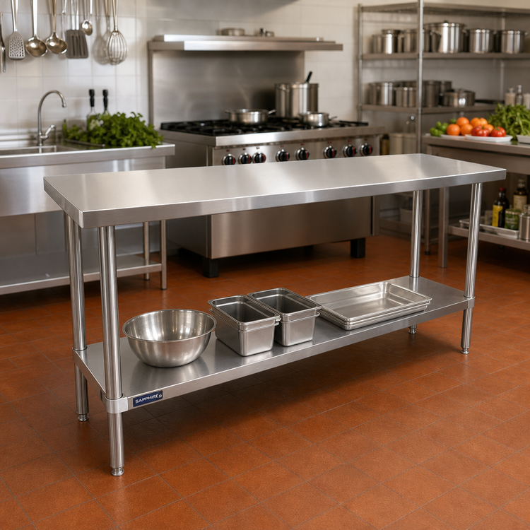 Product image #2 for Sapphire 72 Inch x 18 Inch 16 Gauge 304 Stainless Steel Work Table with Adjustable Undershelf