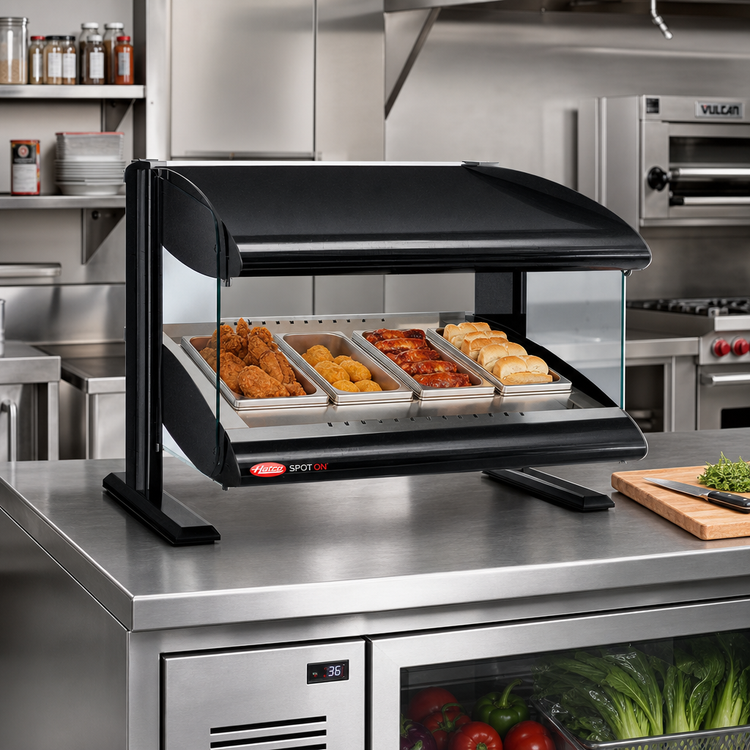 Product image #2 for Hatco Spot On 30-Inch Slant Countertop Heated Zone Merchandiser Warmer, Single Shelf, 4 Zones