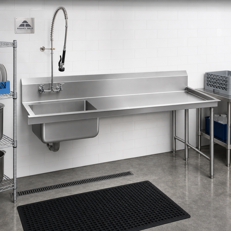 Product image #2 for Advance Tabco Straight Soil Right Dishtable with Pre-Rinse Sink, 107 Inch, 14 Gauge 304 Stainless Steel