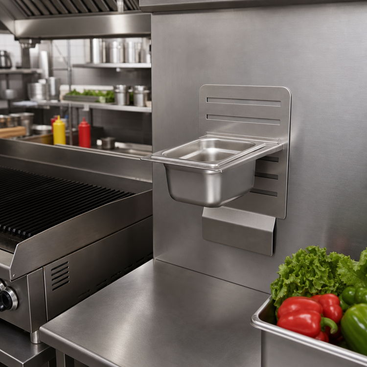 Product image #2 for BK Resources GrillCook Pro 8.5 Inch Wide Stainless Steel Upright Prep Shelf Stand with 1/6 Pan Holder