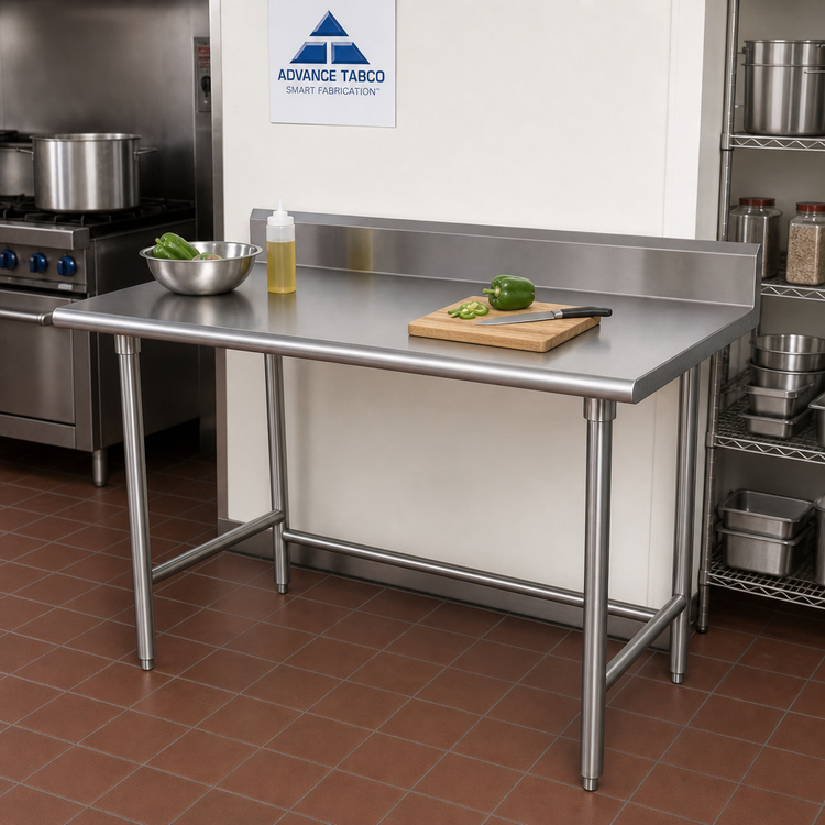 Product image #2 for Advance Tabco Special Value 72-Inch x 24-Inch 16 Gauge Stainless Steel Work Table with 5-Inch Backsplash and Open Base