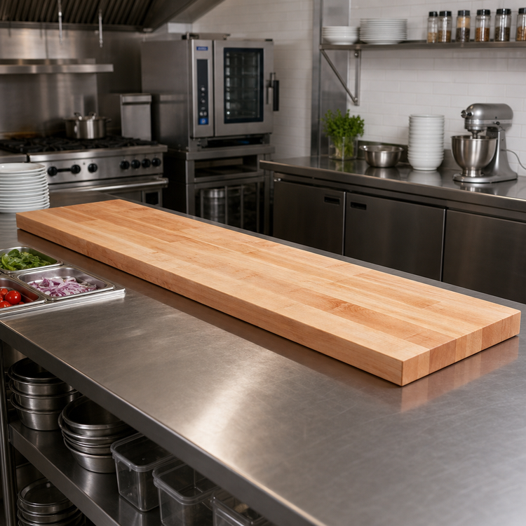 Product image #2 for Commercial Steam Table Cutting Board, 96 x 8 Inch, 1-1/4 Inch Thick, Northern Hard Rock Maple, Edge Grain