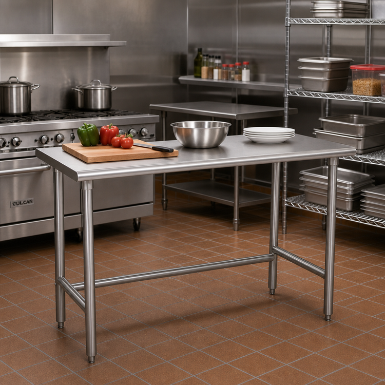 Product image #2 for Advance Tabco Special Value Series 72 Inch x 24 Inch 16 Gauge 430 Stainless Steel Flat Top Open Base Work Table