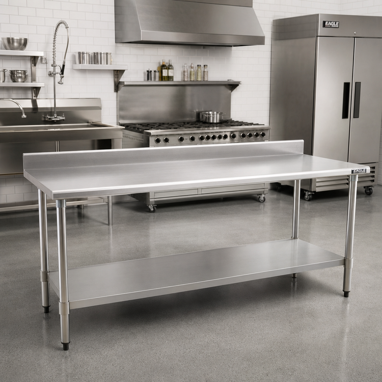Product image #2 for Eagle Deluxe Series 144" x 36" Stainless Steel Work Table with 4-1/2" Backsplash and Undershelf