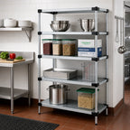 Thumbnail image #2 for Quantum WR86-2136SG Stationary Solid Shelving Starter Kit, 4 Shelves, 36"W x 21"D x 86"H, Galvanized Steel/Chrome