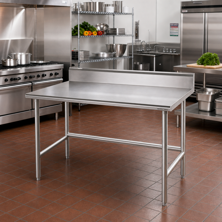 Product image #2 for Advance Tabco 48" x 30" 14 Gauge 304 Stainless Steel Work Table with 5" Backsplash, Open Base