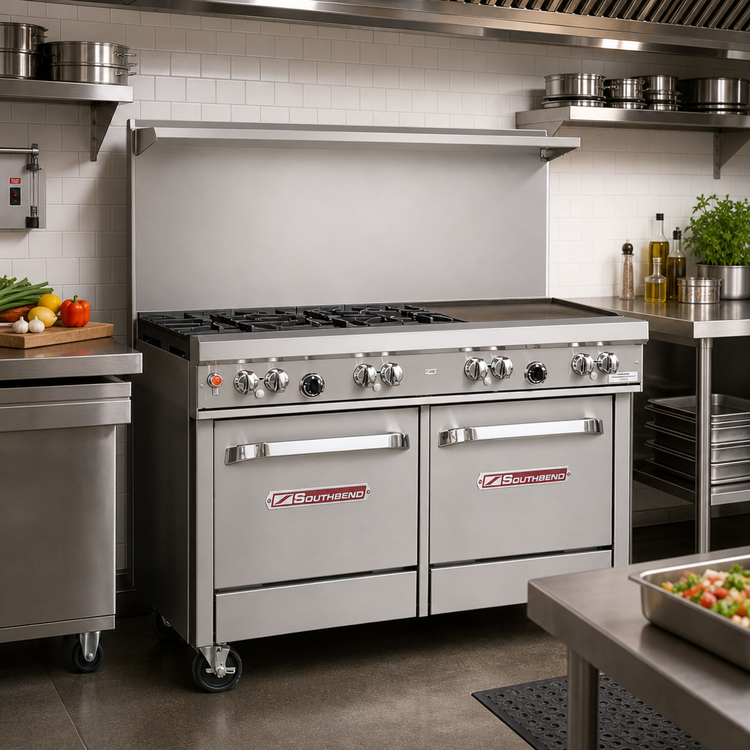 Product image #2 for Southbend Ultimate 48-Inch Gas Restaurant Range with Thermostatic Griddle, Standard Oven, and Cabinet Base