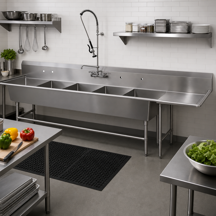 Product image #2 for John Boos Pro-Bowl 4-Compartment Sink with Right-Hand Drainboard, 12-Inch Deep Bowls, 154-3/16"W x 29-1/2"D