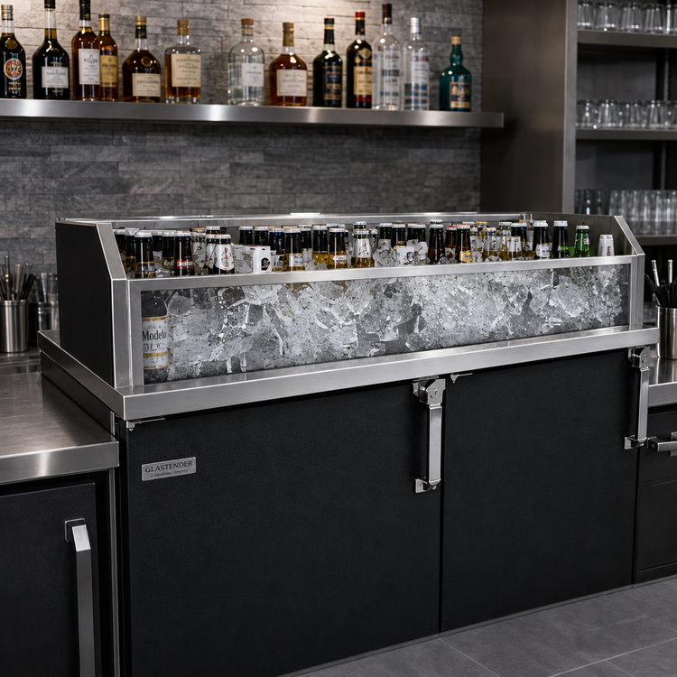 Product image #2 for Glastender Back Bar Glass Ice Display Unit for Bottled Beverages, 54 Inch W x 24 Inch D x 9 Inch H