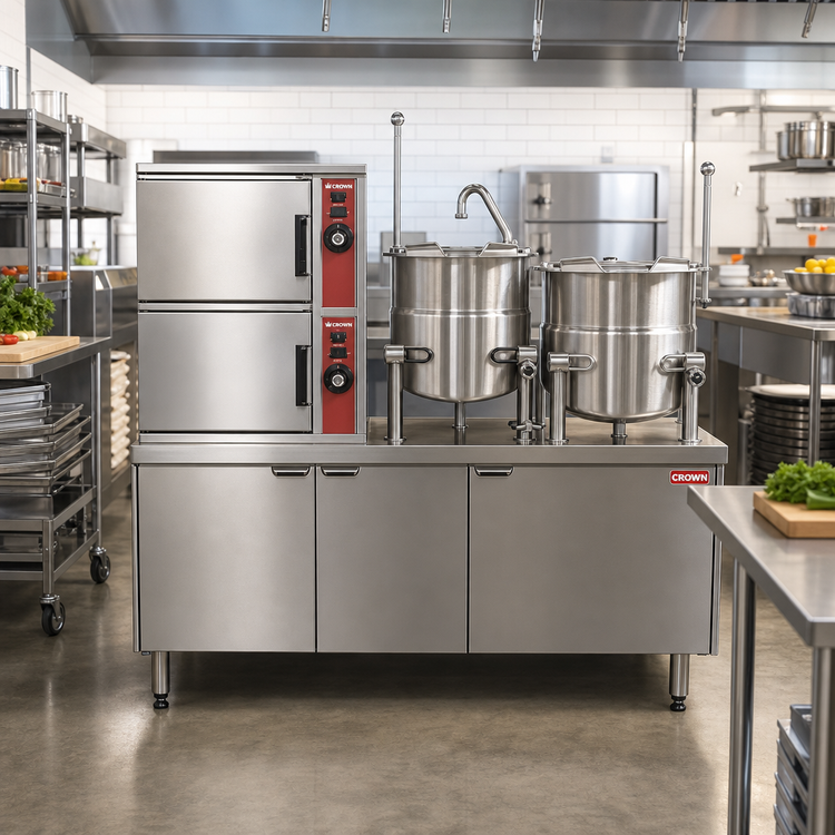 Product image #2 for Crown SCX-2-6-6 Two-Compartment Convection Steamer with Two 6-Gallon Kettles