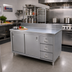 Thumbnail image #2 for Omcan 48-Inch Enclosed Stainless Steel Work Table with Cabinet Base, Sliding Doors, 3 Drawers, and 6-Inch Backsplash
