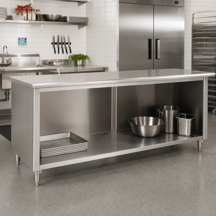 Product image #2 for Advance Tabco Special Value Economy Open Base Work Table, 72W x 24D, Flat Top, 16 Gauge 304 Stainless Steel