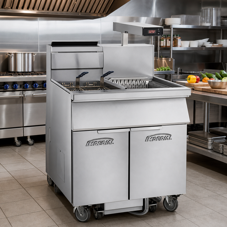 Product image #2 for Imperial 75 lb Open Pot Gas Floor Fryer/Filter System with Electronic Thermostat