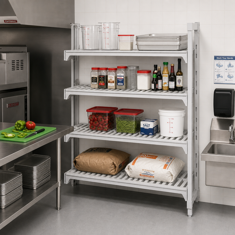 Product image #3 for Cambro Camshelving Premium 4-Shelf Vented Polymer Stationary Add-On Shelving Unit, 24" x 60" x 64", Speckled Gray