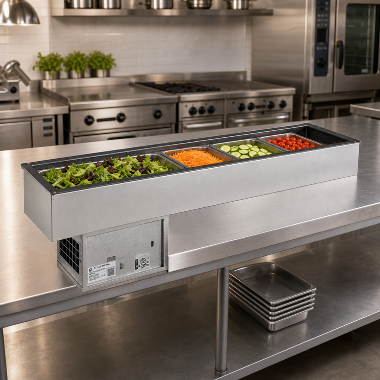 Product image #2 for Atlas Metal RMLX-4 Slim-Line Remote Refrigerated 4-Pan Drop-In Cold Well