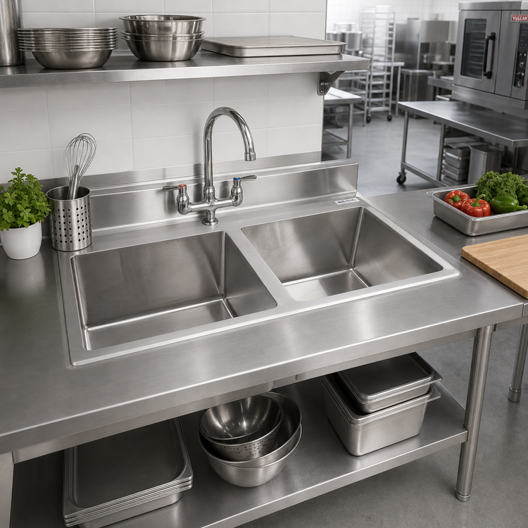 Product image #2 for John Boos Pro-Bowl 2-Compartment Drop-In Hand Sink, Stainless Steel, 45-1/4 x 21 x 12 Inches