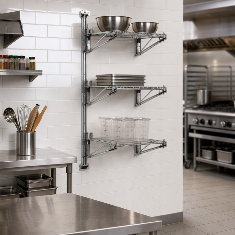 Product image #2 for Adjustable Post Wire Wall Mount Mid Unit for 21-Inch Shelves, 54-Inch Post, Chrome Plated