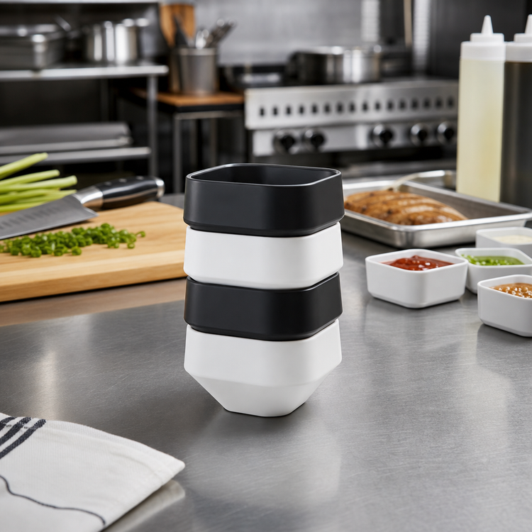 Product image #2 for American Metalcraft 3 oz Square Stackable Melamine Sauce Cup, White Matte Finish