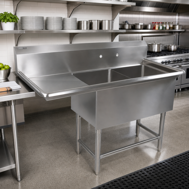 Product image #2 for John Boos Pro-Bowl 2-Compartment Commercial Sink with Left Drainboard, 76-3/16" W x 29-1/2" D x 44-1/16" H