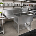 Thumbnail image #2 for John Boos Pro-Bowl 2PB24-1D24L Floor-Model 2-Compartment Stainless Steel Sink, 24" Basins, Left Drainboard, 10" Backsplash, 16 Gauge