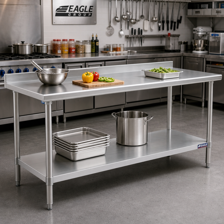 Product image #2 for Eagle Deluxe Series 72" x 30" 16-Gauge 300 Series Stainless Steel Work Table with Rear Upturn and Adjustable Undershelf