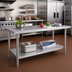 Thumbnail image #2 for Klinger's Trading SG2484 Heavy Duty 84 Inch x 24 Inch Flat Top Stainless Steel Work Table with Galvanized Base and Adjustable Undershelf