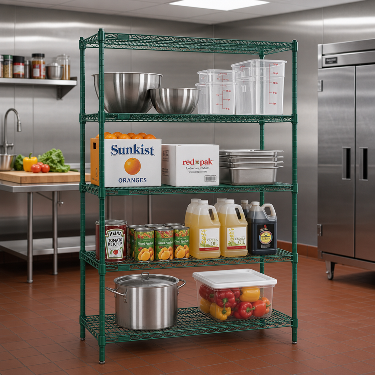 Product image #2 for Red-i-Pak 4-Tier Stationary Wire Shelving Unit, 48W x 18D x 63H, Green Epoxy