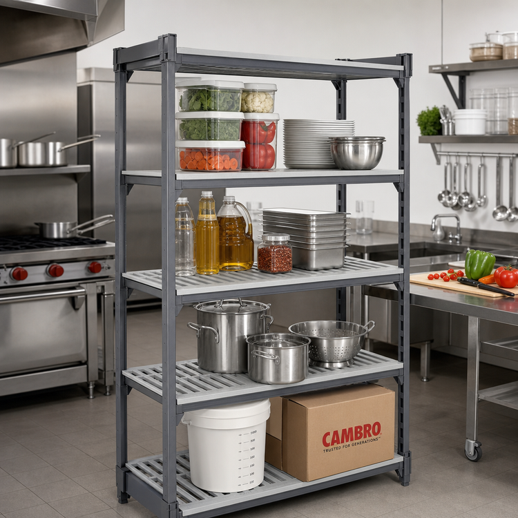 Product image #2 for Cambro Camshelving Basics Plus 21 x 36 Inch 4-Shelf Shelf Kit, Vented and Solid, Brushed Graphite
