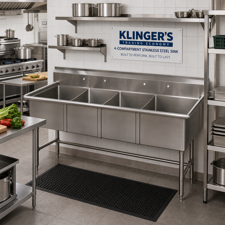 Product image #2 for Klinger's Trading Economy 4-Compartment Stainless Steel Sink Without Drainboards