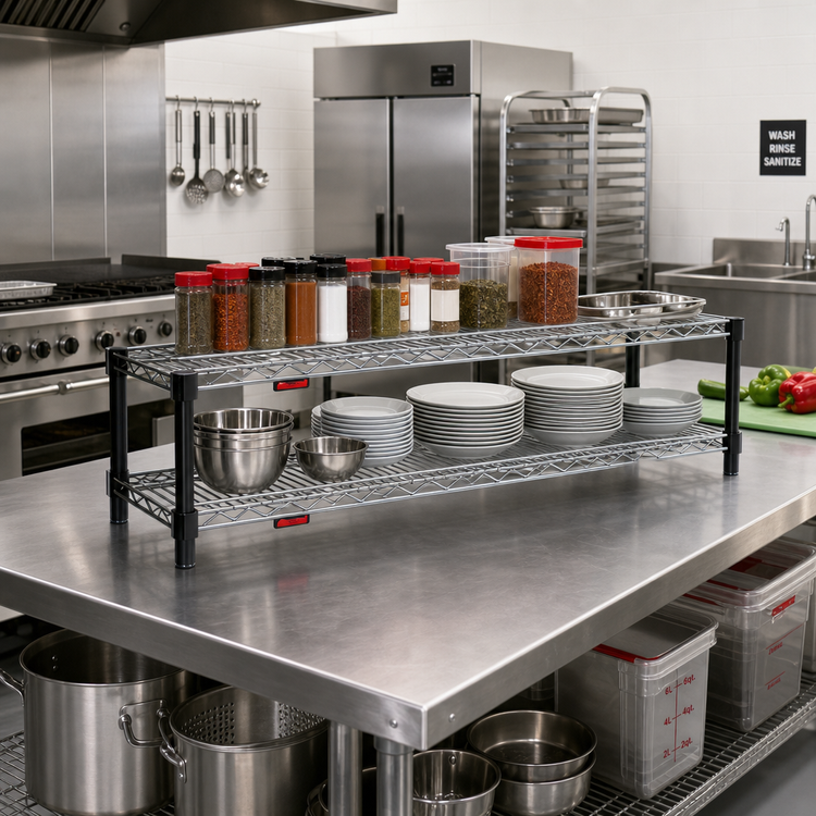 Product image #2 for Eagle QuadTruss 2-Tier Front Case Merchandise Cantilevered Wire Shelving Unit, 36 x 14 x 14 Inches, Chrome