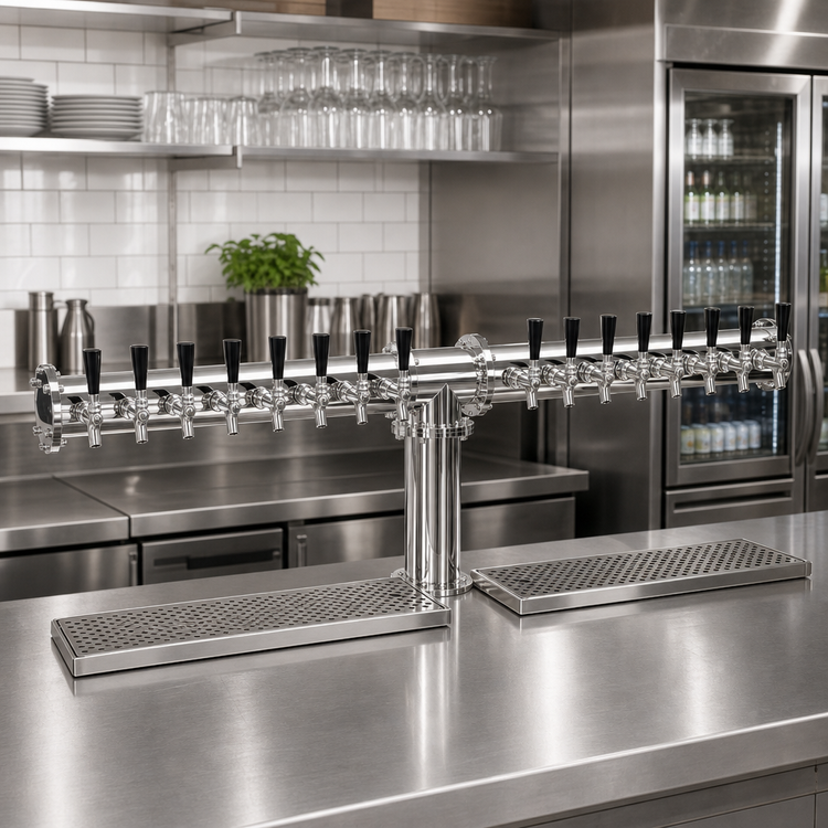 Product image #2 for Glastender PT-16-MF 16-Faucet Air-Cooled Countertop Pipe Tee Draft Dispensing Tower, Mirror Finish