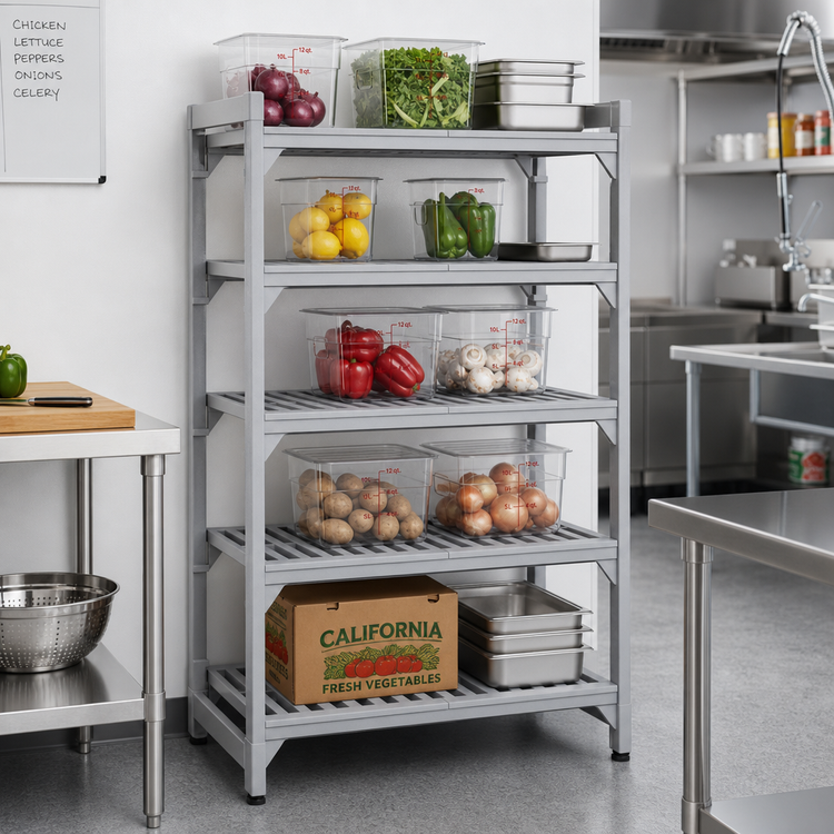 Product image #3 for Cambro Camshelving Premium 24" x 24" Vented Shelf Kit, 5 Shelves, Speckled Gray