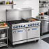 Thumbnail image #2 for Imperial Pro Series 48-Inch Commercial Gas Restaurant Range with 4 Open Burners, 24-Inch Raised Griddle/Broiler and 2 Space Saver Ovens