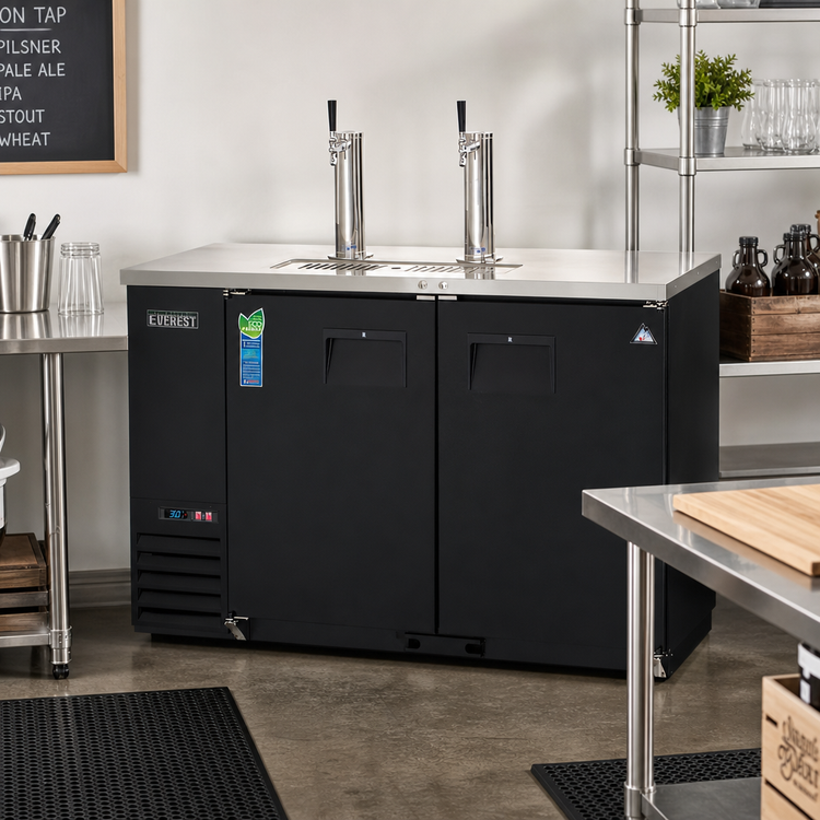 Product image #2 for Everest Refrigeration EBD2 Two-Section Direct Draw Beer Dispenser with Flat Top, 20.0 Cu. Ft., Holds 2 Half-Barrel Kegs
