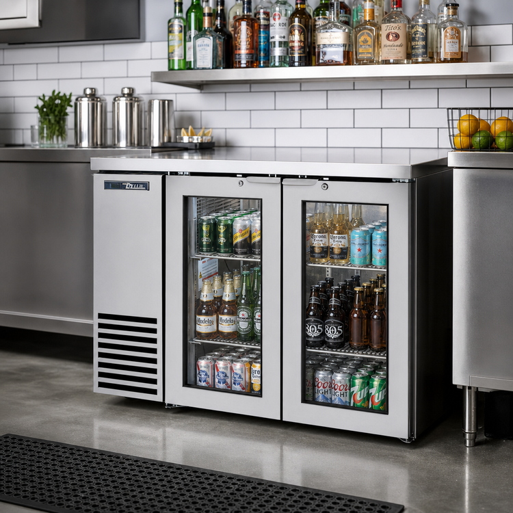 Product image #2 for 48-Inch Two-Section Self-Contained Back Bar Cooler with Glass Hinged Doors