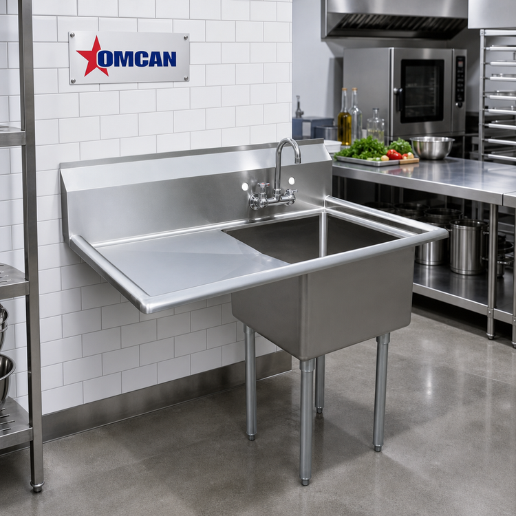 Product image #2 for Omcan Single-Compartment Pot Sink with Left Drainboard, 304 Stainless Steel