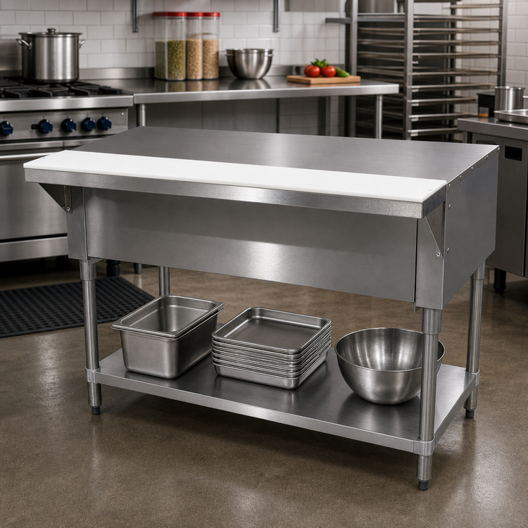 Product image #2 for Advance Tabco Triumph Supreme 62-7/16 Inch Solid Top Utility Station with Poly Cutting Board