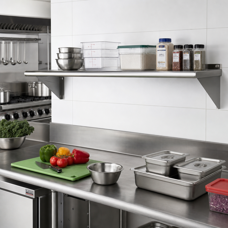 Product image #2 for Eagle Group Wall-Mounted Tab-Lock Shelf, 48 x 10 Inch, 16-Gauge Type 430 Stainless Steel