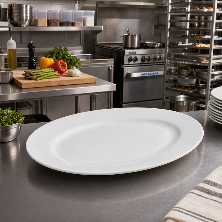 Product image #2 for Winco Brechia 13-Inch Oval Coupe Porcelain Platter, White
