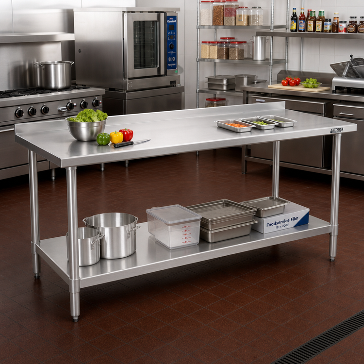 Product image #2 for Eagle Budget Series 144-Inch x 30-Inch Stainless Steel Work Table with Rear Upturn and Adjustable Undershelf