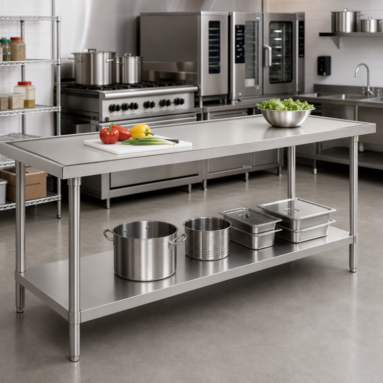 Product image #2 for Advance Tabco 120-Inch x 24-Inch 14-Gauge 304 Stainless Steel Work Table with Undershelf