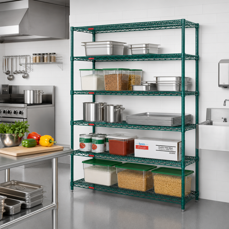 Product image #2 for Eagle Group Valu-Gard 5-Tier Add-On Wire Shelving Unit, 72"W x 18"D x 74"H, Green Epoxy