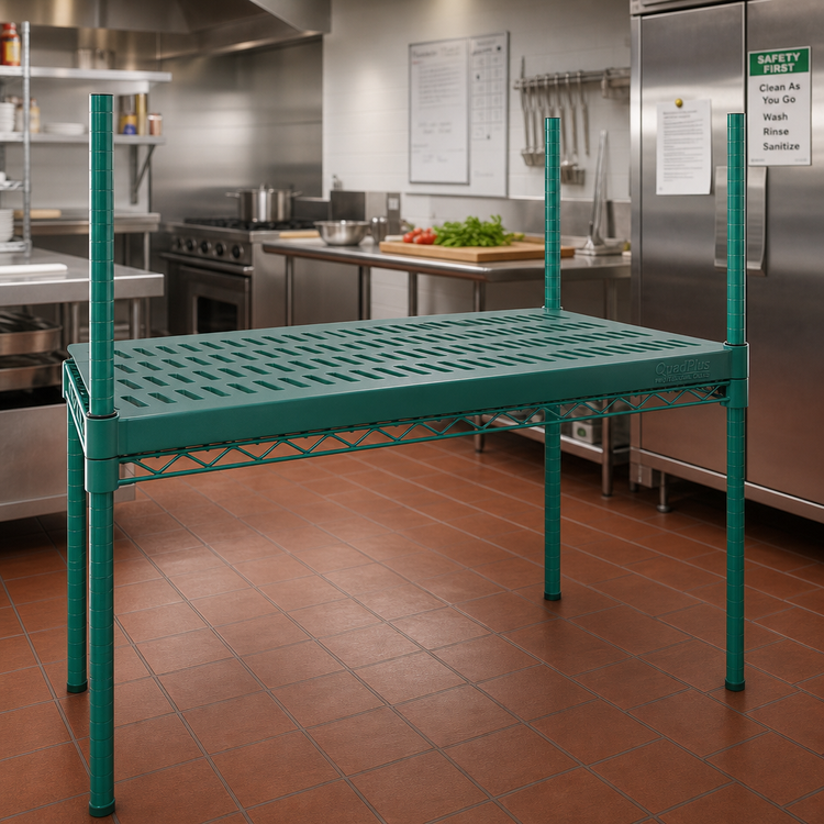 Product image #2 for QuadPlus 48 x 24 Inch Solid Green Polymer Shelf Mat with Quad-Adjust Wire Frame